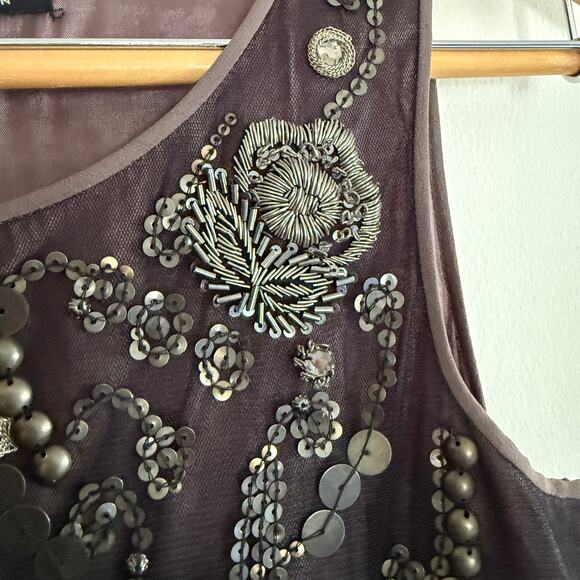 NOUGAT LONDON Gray Silk Embellished Scalloped Waist Cocktail Dress Medium - Picture 6 of 9